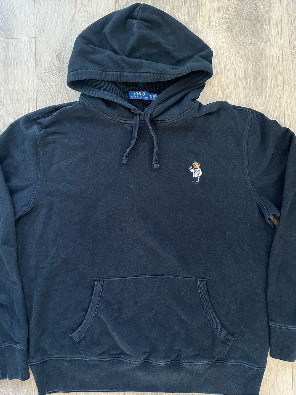 Vintage Ralph Lauren Black Hoodie with White Martini Polo Bear Sweatshirt XL